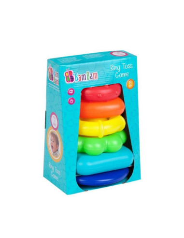 J765,Jucarie bebelusi de contruit - piramida, cu suport si forme colorate - Bam Bam 453673, 18+ luni