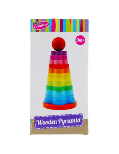 J1124,Jucarie bebelusi din lemn - piramida, multicolora - MegaCreative 474355, 9+ luni
