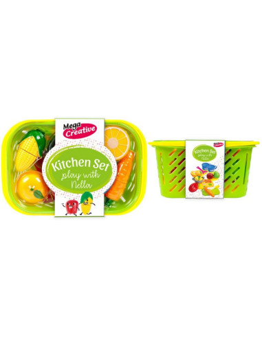 J1197,Set de bucatarie - cos de cumparaturi, Nella - cu fructe si legume, MegaCreative 452168, 3+ ani