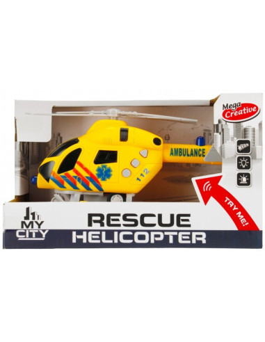 J981,Elicopter de salvare MegaCreative My City 462667, 23cm, cu sunete si lumini, plastic, galben, 3+ ani