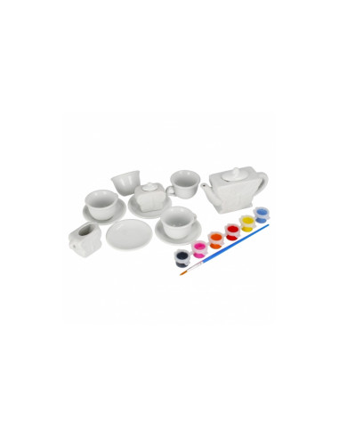 J1403,Set de ceai - pentru pictat - ceramica, 15 piese, acurele si pensula incluse, MegaCreative 501294, 3+ ani