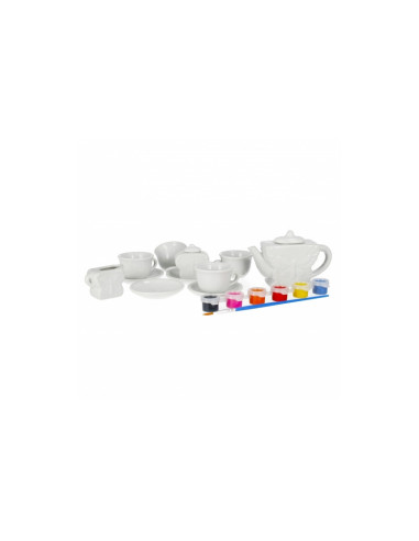 J1403,Set de ceai - pentru pictat - ceramica, 15 piese, acurele si pensula incluse, MegaCreative 501294, 3+ ani