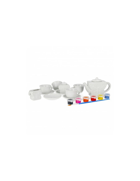 J1403,Set de ceai - pentru pictat - ceramica, 15 piese, acurele si pensula incluse, MegaCreative 501294, 3+ ani