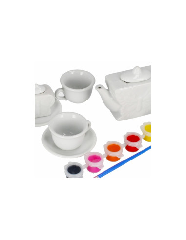 J1403,Set de ceai - pentru pictat - ceramica, 15 piese, acurele si pensula incluse, MegaCreative 501294, 3+ ani