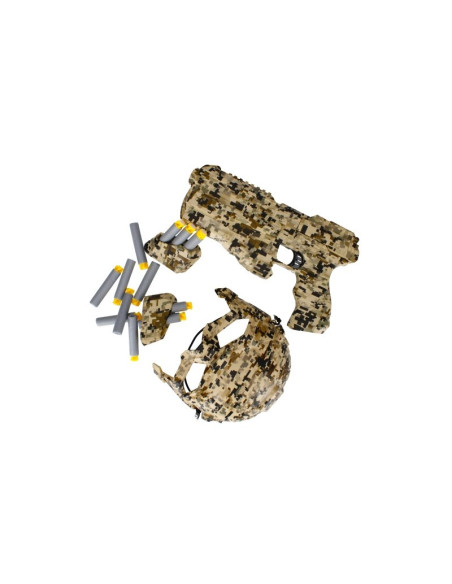 J1522,Set militar - pistol cu munitie si echipament de camuflaj - 17 piese, MegaCreative 482733, 6+ ani