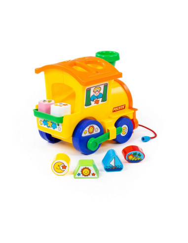 J261,Sortator de forme Locomotiva Polesie Cavallino 6189, 22cm, 6 forme, plastic, multicolor, 3+ ani