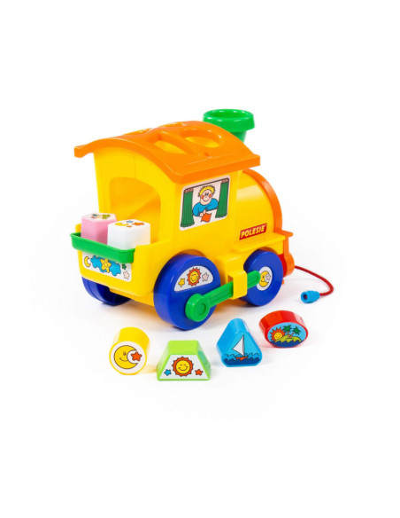 J261,Sortator de forme Locomotiva Polesie Cavallino 6189, 22cm, 6 forme, plastic, multicolor, 3+ ani