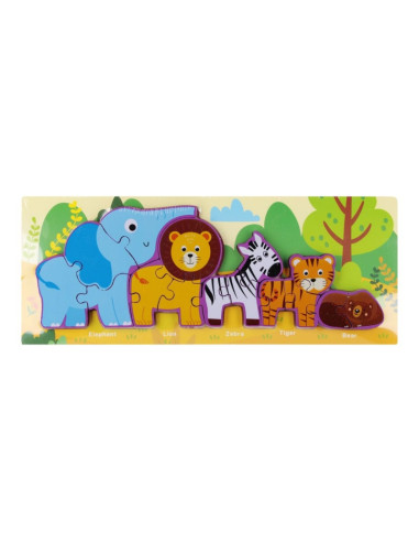 P4722,Jucarie bebelusi din lemn - puzzle safari, multicolor - MegaCreative 545191, 15piese, 18+ luni