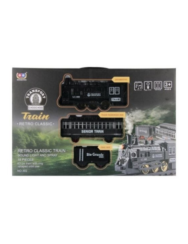 J1884,Tren MegaCreative 567177, locomotiva 13x5x3cm, sina 140cm, 2 vagoane, necesita 4 baterii AA