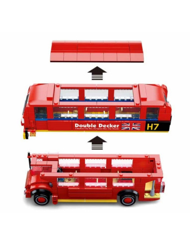 J1830,Joc de constructie Autobuz Londonez, pvc, Sluban M38-B0708, 382 piese, 42.5x33x6.7cm