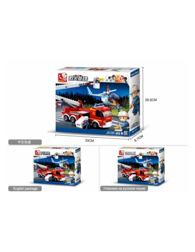 J1833,Joc de constructie Auto pompieri, pvc, Sluban M38-B0627, 394 piese, 33x28.5x6.7cm