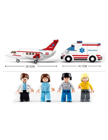 J1834,Joc de constructie Avion ambulanta, pvc, Sluban M38-B0370, 335 piese, 38x28.5x6.7cm