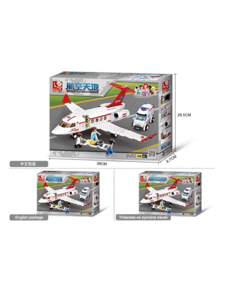 J1834,Joc de constructie Avion ambulanta, pvc, Sluban M38-B0370, 335 piese, 38x28.5x6.7cm