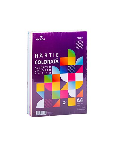 Hartie colorata A4 Ecada 62802, 75g/mp, 500 coli, 10 culori