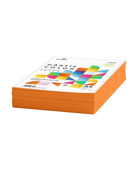 Hartie colorata A4 Ecada, 75g/mp, 500 coli, Portocaliu
