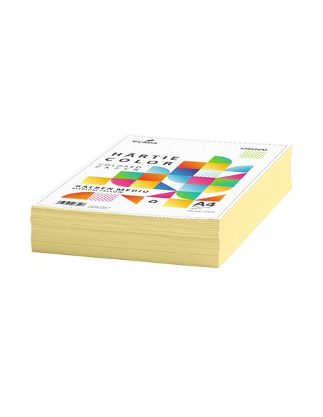 Hartie colorata A4 Ecada, 75g/mp, 500 coli, Galben mediu