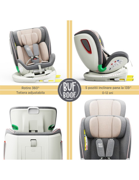 906Platinum_Pink,Scaun auto Platinum Deluxe i-Size Buf Boof cu isofix rotativ 360 grade Top Tether SIPS 40-150 cm 0-36 kg Pink