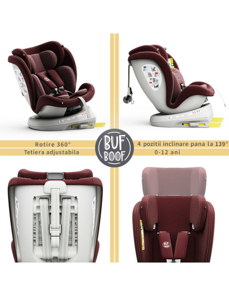 iSizeTWT_Red,Scaun Auto TWT Plus DELUXE BUF BOOF iSIZE Red cu Isofix rotativ 360 grade 40-150 cm