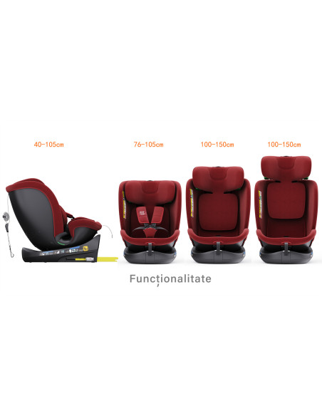B.Joy_Red,Scaun Auto B-Joy DELUXE BUF BOOF iSIZE Red cu Isofix pozitie somn 155 grade rotativ 360 grade 40-150 cm