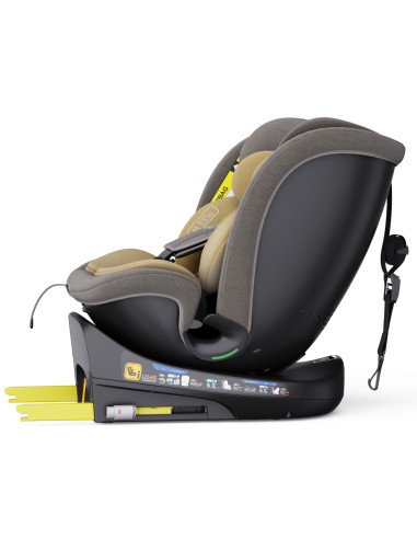 B.Joy_LightBrown,Scaun Auto B-Joy DELUXE BUF BOOF iSIZE LightBrown cu Isofix pozitie somn 155 grade rotativ 360 grade 40-150 cm
