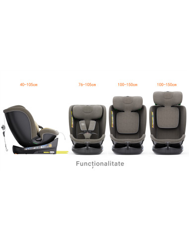 B.Joy_LightBrown,Scaun Auto B-Joy DELUXE BUF BOOF iSIZE LightBrown cu Isofix pozitie somn 155 grade rotativ 360 grade 40-150 cm
