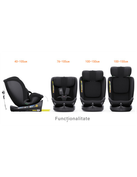 B.Joy_Black,Scaun Auto B-Joy DELUXE BUF BOOF iSIZE Black cu Isofix pozitie somn 155 grade rotativ 360 grade 40-150 cm