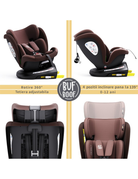 iSizeTWT_Coffee,Scaun Auto TWT Plus DELUXE BUF BOOF iSIZE Coffee cu Isofix rotativ 360 grade 40-150 cm
