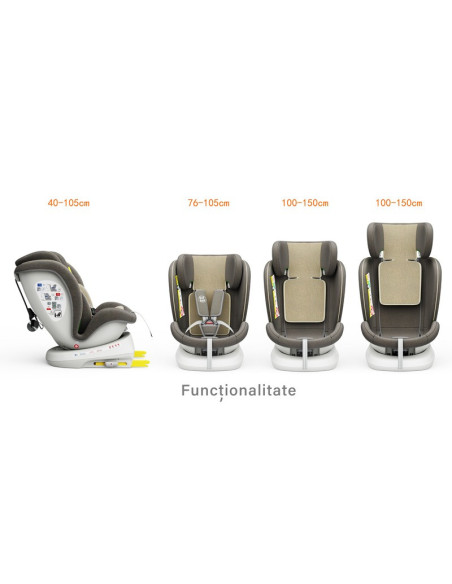 iSizeTWT_LightBrown,Scaun Auto TWT Plus DELUXE BUF BOOF iSIZE LightBrown cu Isofix rotativ 360 grade 40-150 cm