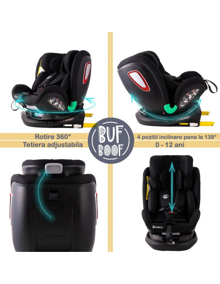 906Platinum_BlackJeans,Scaun auto Platinum Deluxe i-Size Buf Boof cu isofix rotativ 360 grade Top Tether SIPS 40-150 cm 0-36 kg 