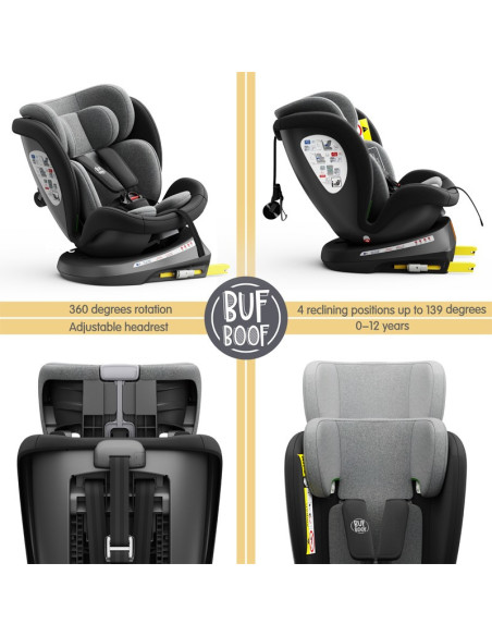 iSizeTWT_Black,Scaun Auto TWT Plus DELUXE BUF BOOF iSIZE Black cu Isofix rotativ 360 grade 40-150 cm