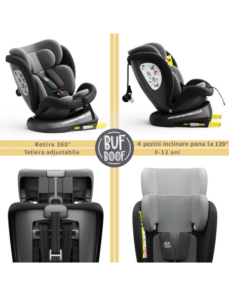 iSizeTWT_Black,Scaun Auto TWT Plus DELUXE BUF BOOF iSIZE Black cu Isofix rotativ 360 grade 40-150 cm