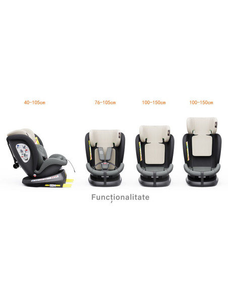 iSizeTWT_MandaraGrey,Scaun Auto TWT Plus DELUXE BUF BOOF iSIZE MandaraGrey cu Isofix rotativ 360 grade 40-150 cm