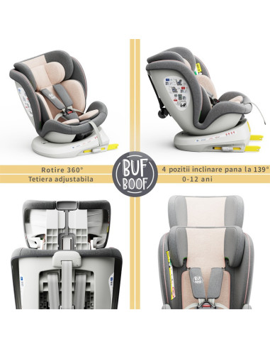 iSizeTWT_Pink,Scaun Auto TWT Plus DELUXE BUF BOOF iSIZE Pink cu Isofix rotativ 360 grade 40-150 cm