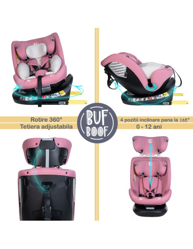 Saphir_Purple,Scaun Auto Saphir DELUXE BUF BOOF iSIZE Purple cu Isofix pozitie somn 165 grade rotativ 360 grade 40-150 cm