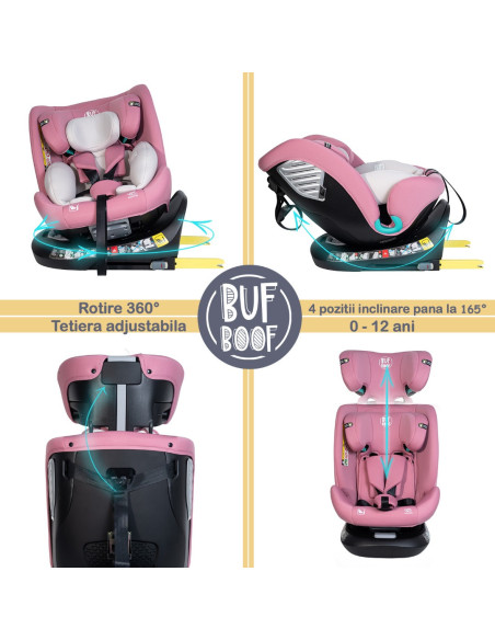 Saphir_Purple,Scaun Auto Saphir DELUXE BUF BOOF iSIZE Purple cu Isofix pozitie somn 165 grade rotativ 360 grade 40-150 cm