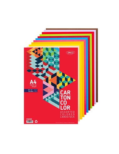 Carton Color DACO CN240, A4, 50 coli, 10 culori, 240 g/mp
