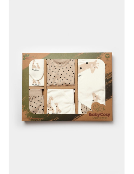 UP-BC-CSY5112,Set de 10 piese pentru nou nascut, 100% bumbac organic, Giraffe, BabyCosy