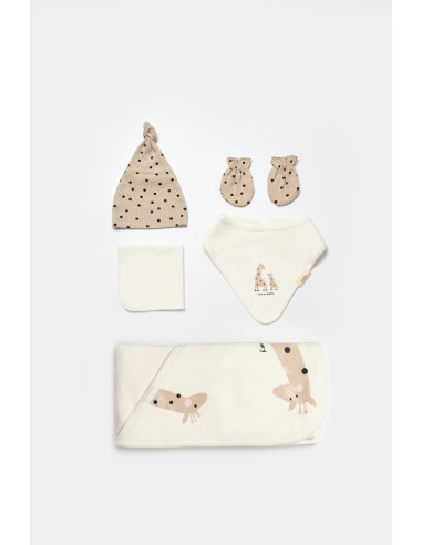UP-BC-CSY5112,Set de 10 piese pentru nou nascut, 100% bumbac organic, Giraffe, BabyCosy