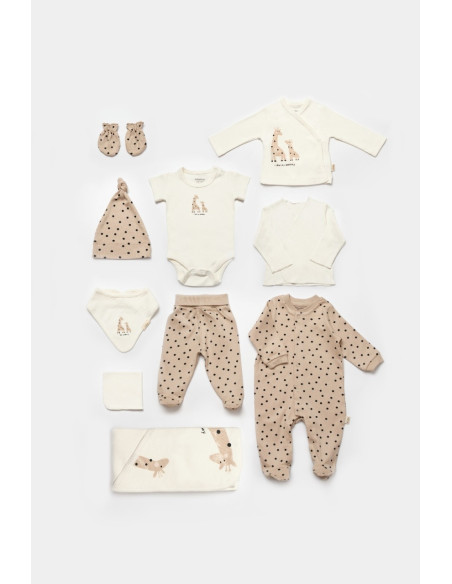 UP-BC-CSY5112,Set de 10 piese pentru nou nascut, 100% bumbac organic, Giraffe, BabyCosy