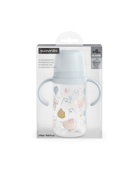 UP-8426420087018,Cana cu muștiuc din silicon, 270 ml, Bears, albastru, Suavinex