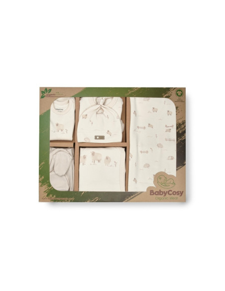 UP-BC-CSY8190,Set de 10 piese pentru nou nascut, 100% bumbac organic, Lamb, BabyCosy