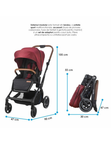 322065221325080000,Carucior modular 3in1 Coccolle Saliara Cabernet+ Scoica auto iSize Coccolle Knox Black