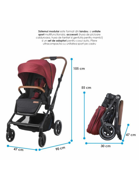 322065221325080000,Carucior modular 3in1 Coccolle Saliara Cabernet+ Scoica auto iSize Coccolle Knox Black