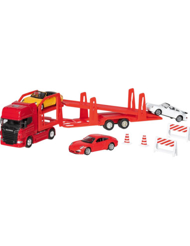 GOKI12327,Camion die-cast transportor de masini Scania V8, scara 1 la 60-64, lungime 29 cm