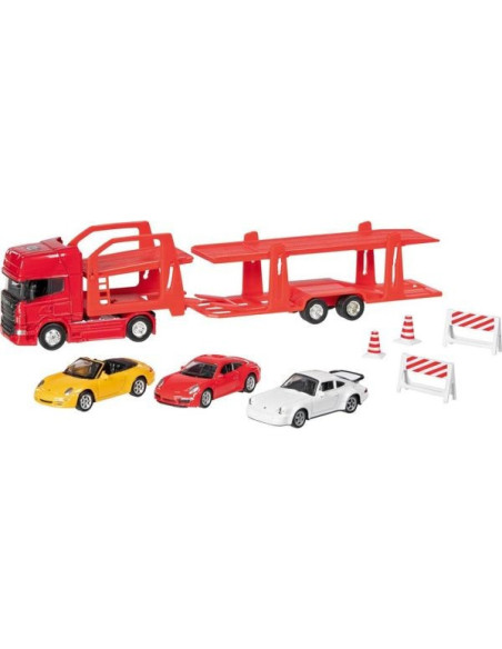GOKI12327,Camion die-cast transportor de masini Scania V8, scara 1 la 60-64, lungime 29 cm
