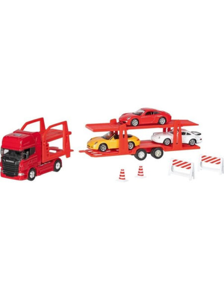 GOKI12327,Camion die-cast transportor de masini Scania V8, scara 1 la 60-64, lungime 29 cm