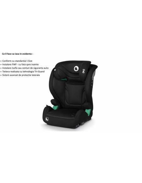 BN-LO-IGO_I-SIZE_BLACK_CARBON,Scaun auto, Lionelo, i-Size Igo, 100- 150 cm, Cu isofix, Protectie laterala, Ajustare spatar in 2 