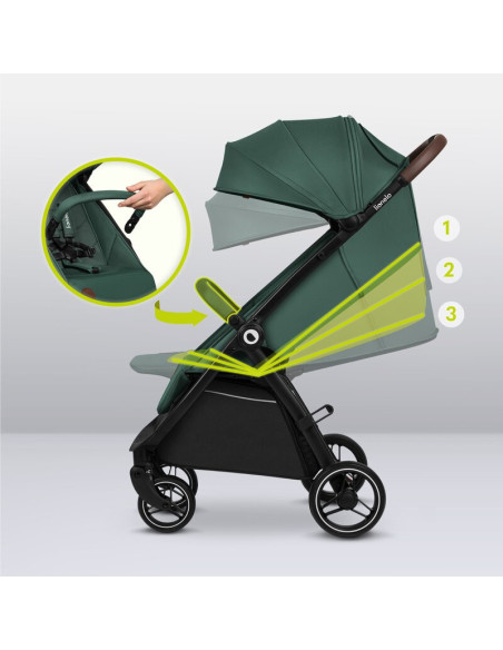 BN-LO-INGRID_GREEN_EMERALD,Carucior sport, Lionelo, Ingrid, Capotina impermeabila cu filtru UPF50+, Pana la 22 Kg, Spatar reglab