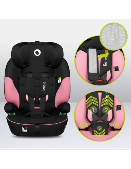 BN-LO-LEVI_I-SIZE_PINK_BABY,Scaun auto, Lionelo, Levi i-Size, Universal, Instalare FWF, Cu tetiera reglabila in 10 pozitii, Cu s