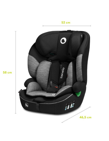 BN-LO-LEVI_I-SIZE_BLACK_GREY,Scaun auto, Lionelo, Levi i-Size, Universal, Instalare FWF, Cu tetiera reglabila in 10 pozitii, Cu 